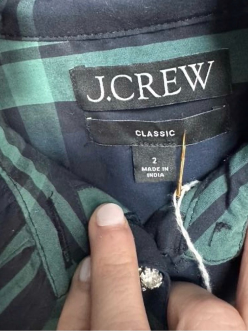 J. Crew Green and Navy Plaid Button-Front Shirt, Size 2 - Picture 2 of 4